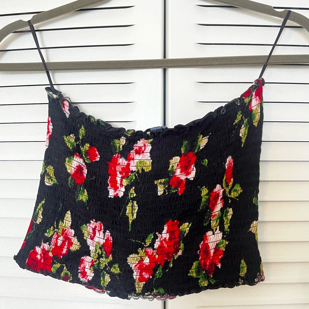 Ambiance tube top, Large, Black/Red floral